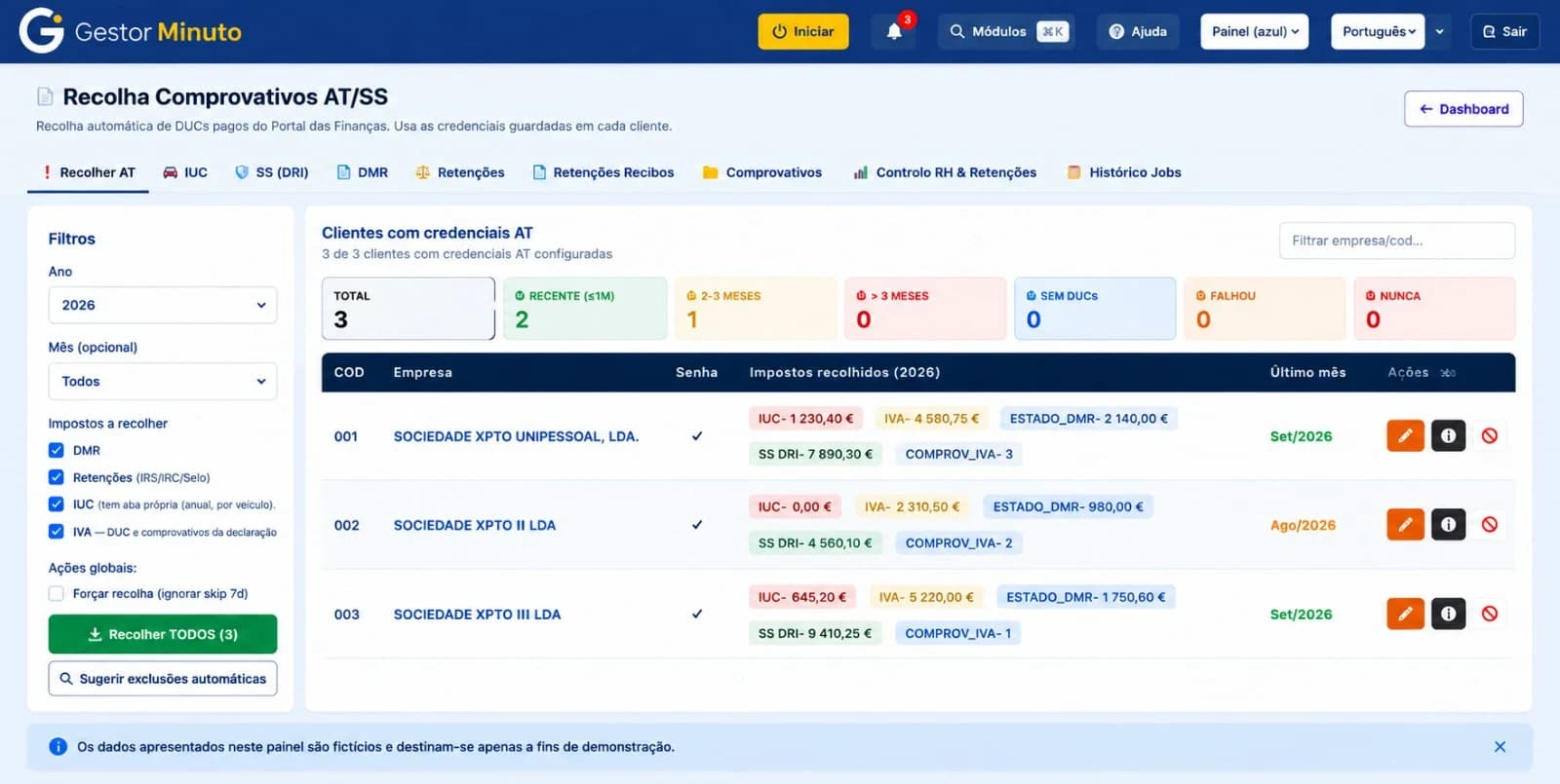 Captura do Gestor Minuto: Recolha de comprovativos AT/SS